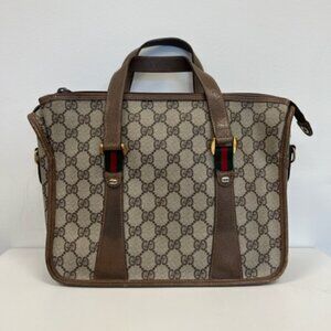 GUCCI GG Supreme web sherry line hand bag pvc beige.